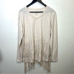 Double D Ranch Long Sleeve Fringe Tee Shirt Cotton Western Boho Size L